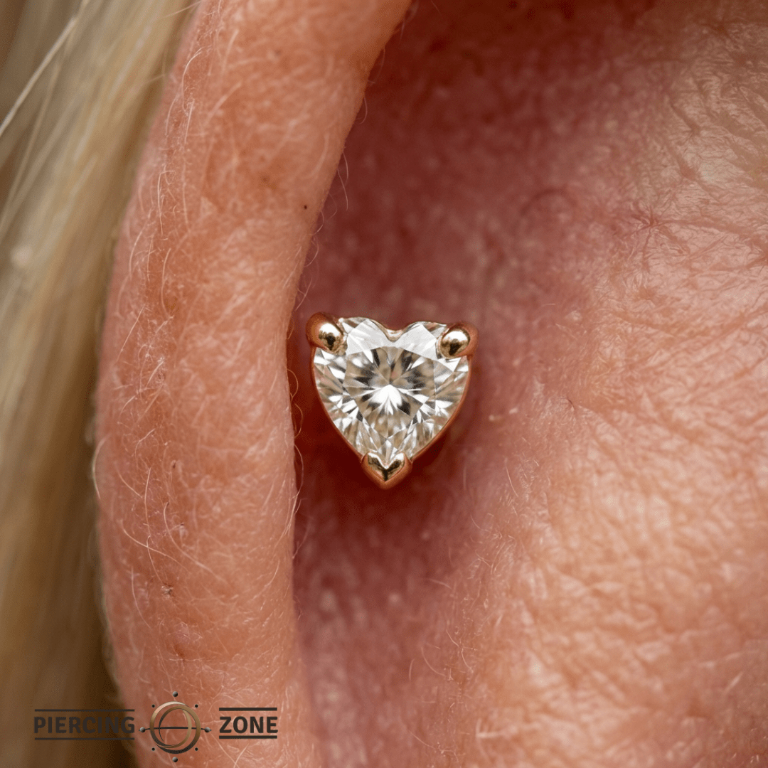 Heart Prong – 14K/18K Gold Heart - Cut Gem Threadless End - piercing - zone.com