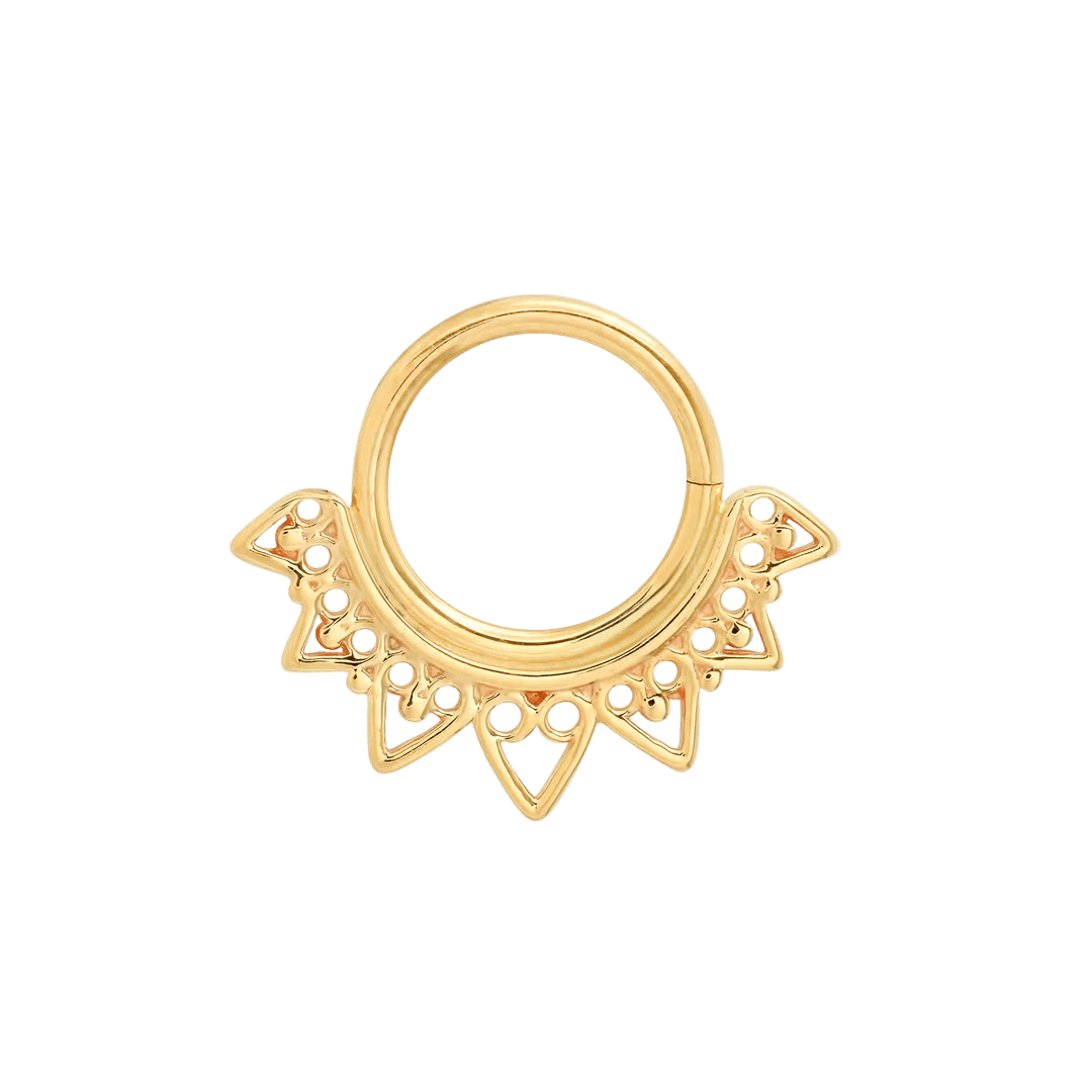 Heart Seamless Ring – 14K Gold Cup & Divot Design - piercing - zone.com