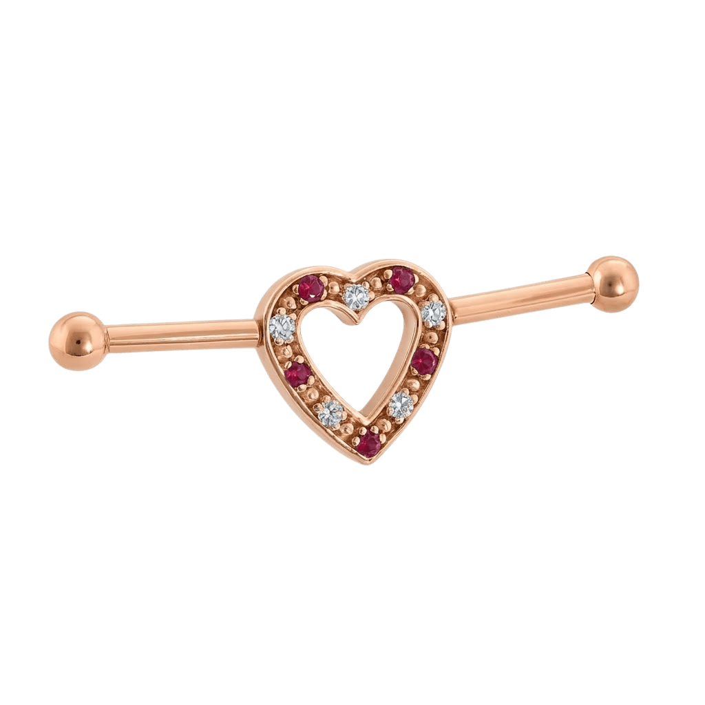 Heartline - 14K Gold Gem Heart Straight Barbell - piercing - zone.com