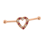 Heartline - 14K Gold Gem Heart Straight Barbell - piercing - zone.com