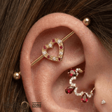 Heartline - 14K Gold Gem Heart Straight Barbell - piercing - zone.com
