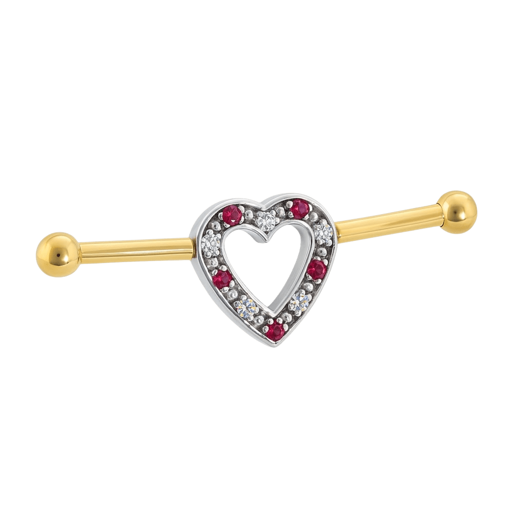 Heartline - 14K Gold Gem Heart Straight Barbell - piercing - zone.com
