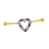 Heartline - 14K Gold Gem Heart Straight Barbell - piercing - zone.com