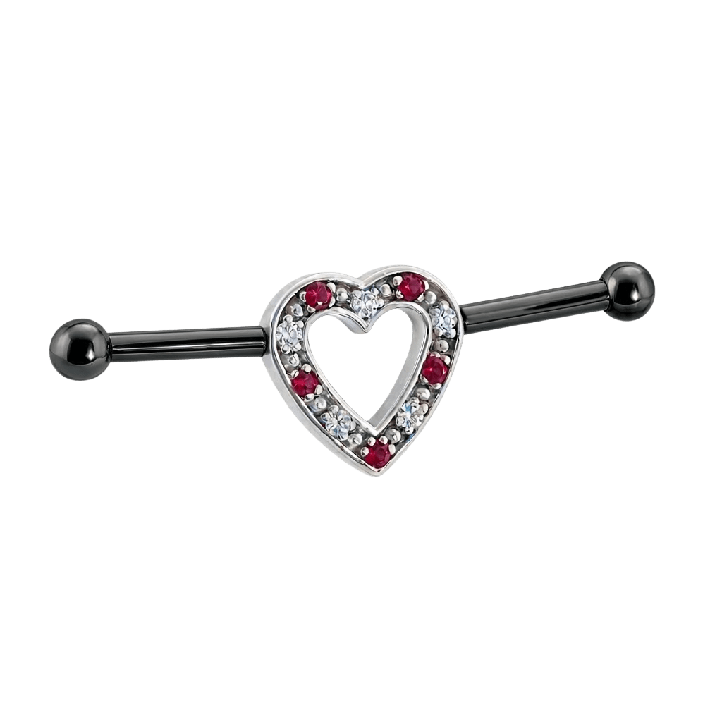 Heartline - 14K Gold Gem Heart Straight Barbell - piercing - zone.com