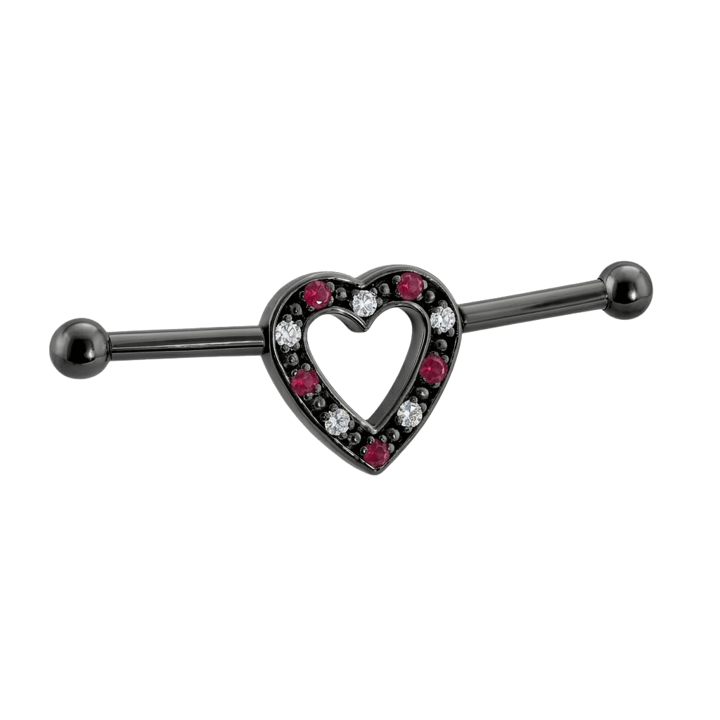 Heartline - 14K Gold Gem Heart Straight Barbell - piercing - zone.com