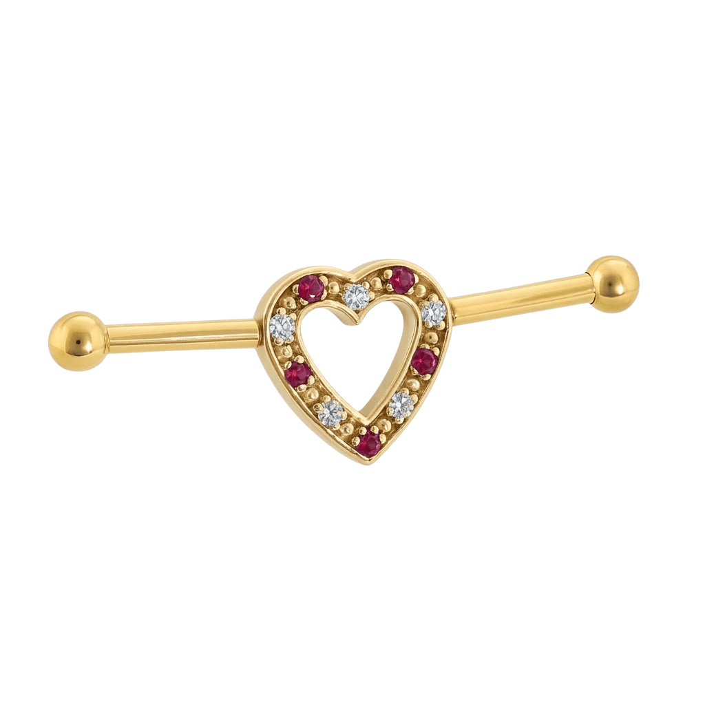 Heartline - 14K Gold Gem Heart Straight Barbell - piercing - zone.com