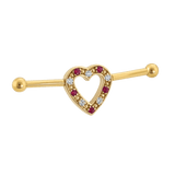 Heartline - 14K Gold Gem Heart Straight Barbell - piercing - zone.com