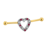Heartline - 14K Gold Gem Heart Straight Barbell