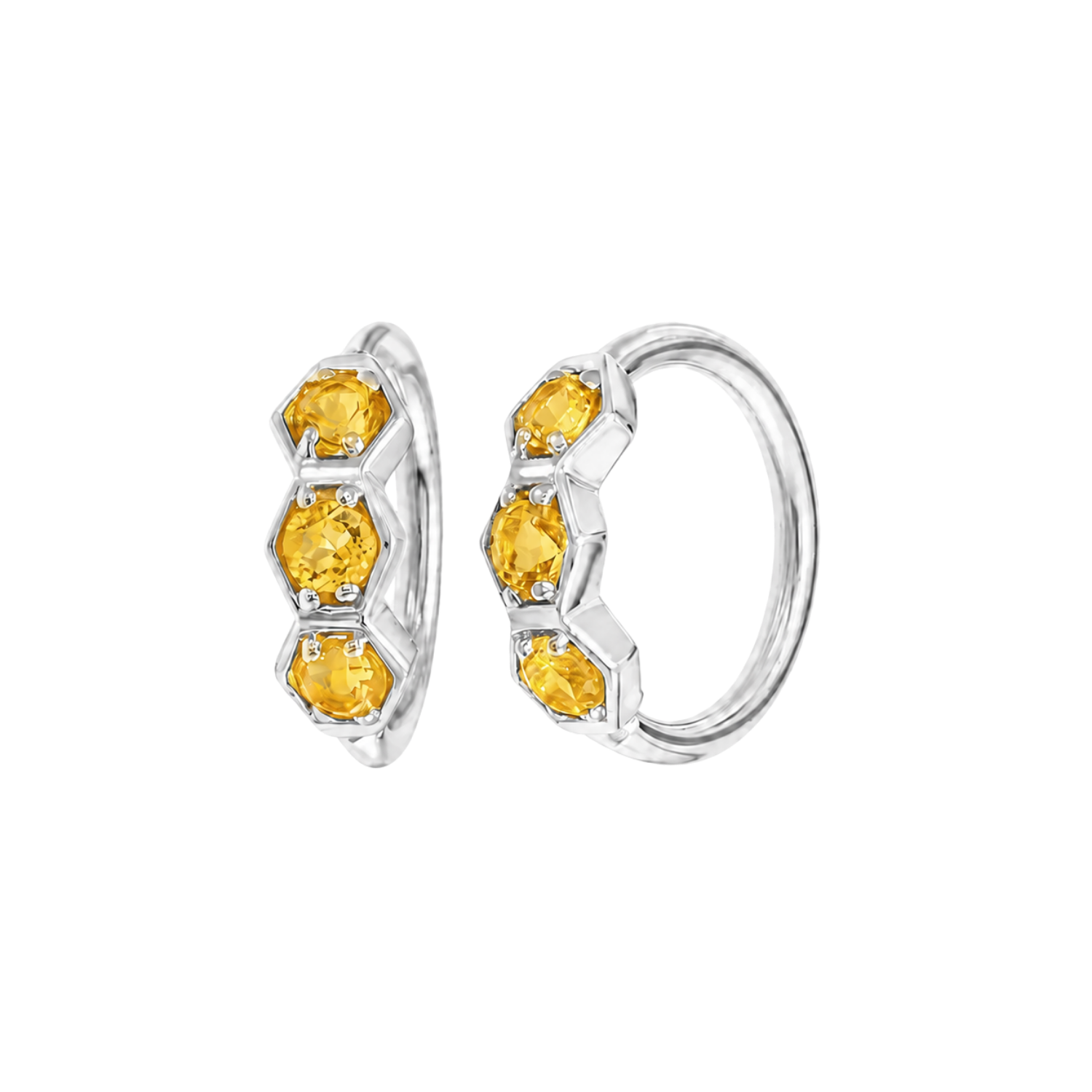 3 Gem Hexagon Seamless Ring – 14K Gold Triple-Stone Geometric Design