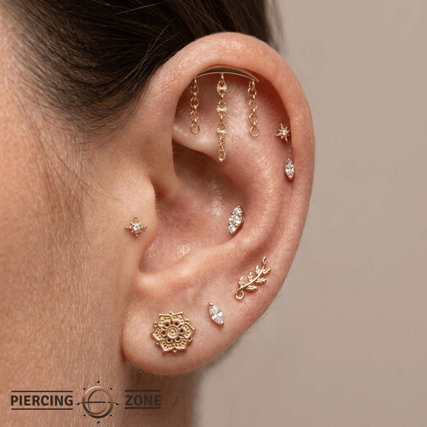 Hidden Helix Chains – 14K Gold Threadless/Threaded End - piercing - zone.com