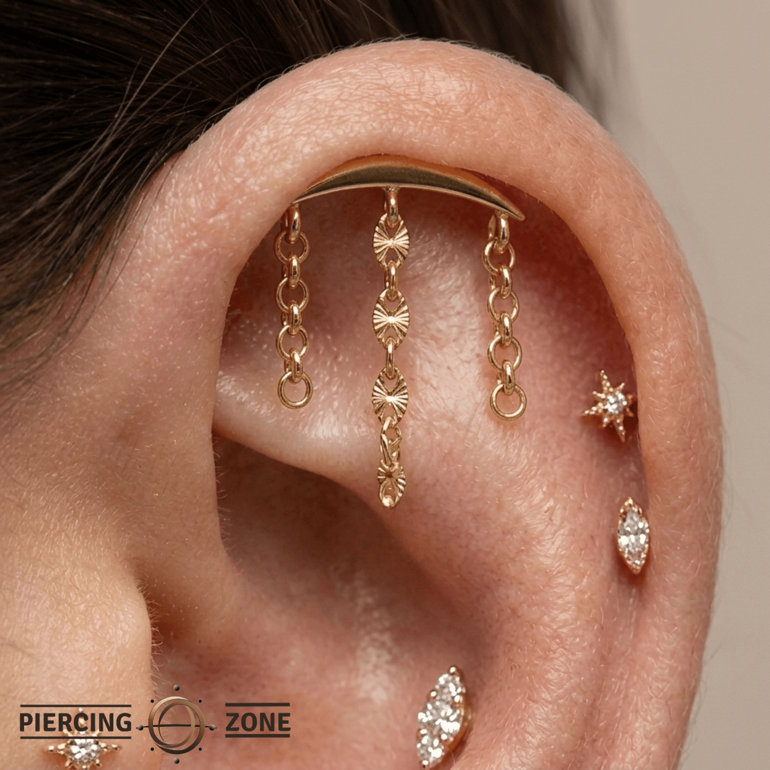 Hidden Helix Chains – 14K Gold Threadless/Threaded End - piercing - zone.com