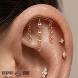 Hidden Helix Chains – 14K Gold Threadless/Threaded End - piercing - zone.com