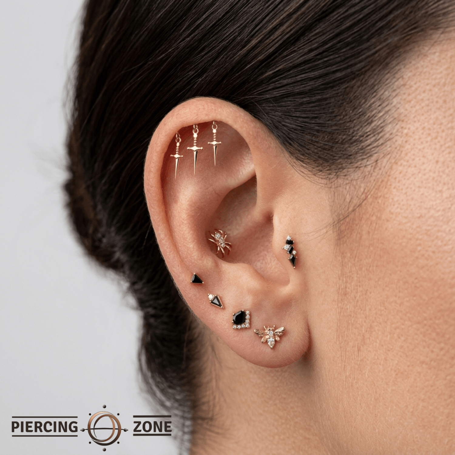 Hidden Helix Daggers – 14K Gold Threadless/Threaded End - piercing - zone.com