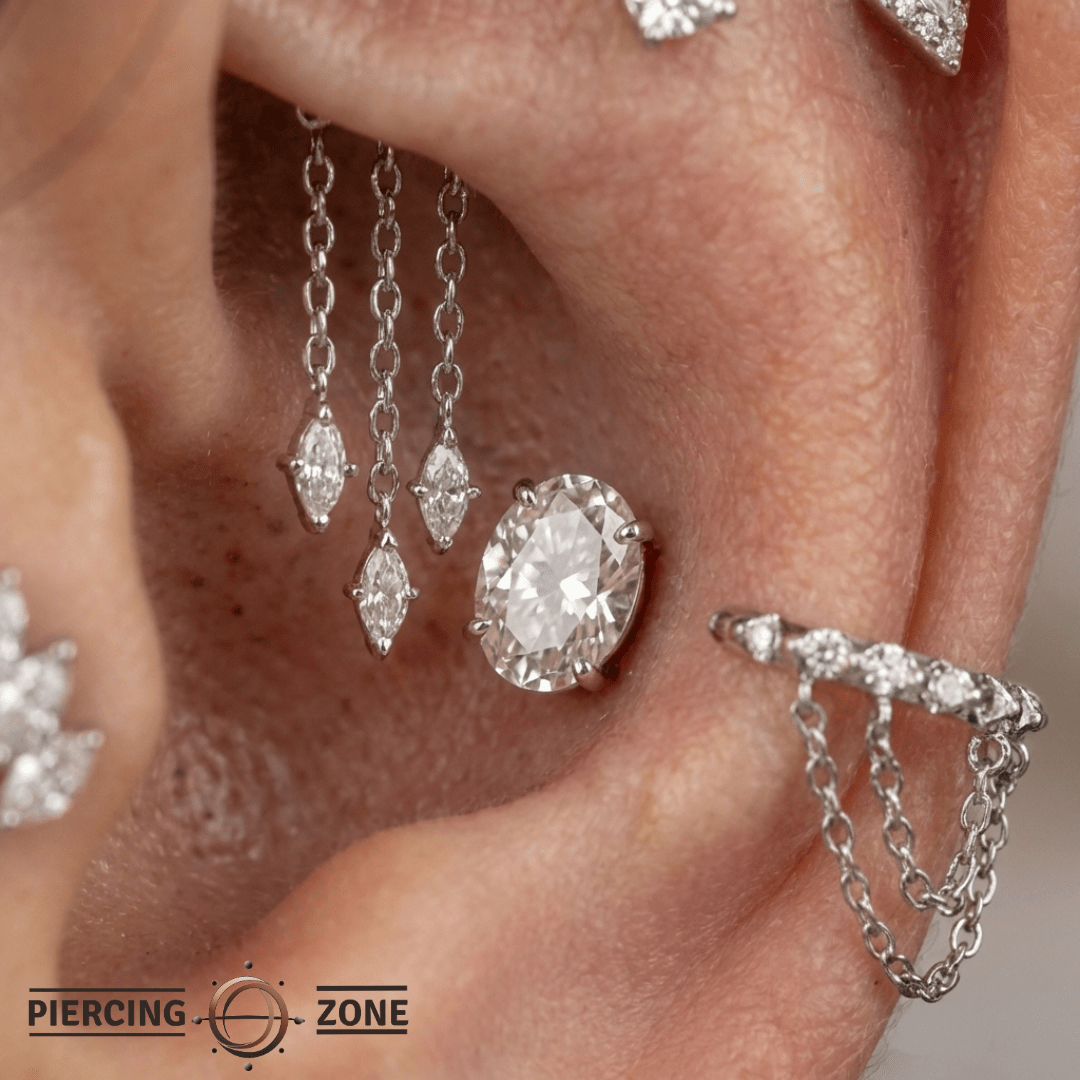 High Speed CZ Drop – 14K Gold Threadless End - piercing - zone.com