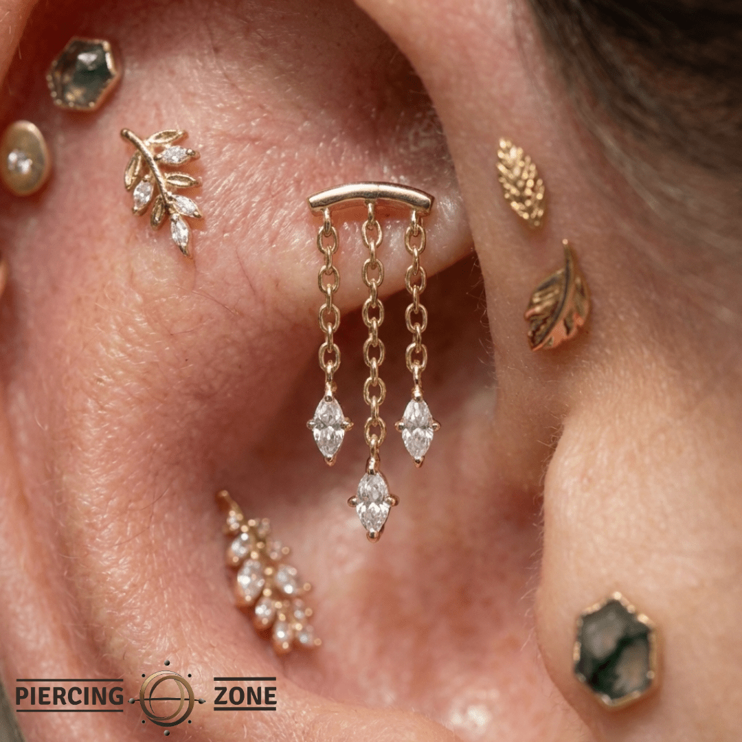 High Speed CZ Drop – 14K Gold Threadless End - piercing - zone.com