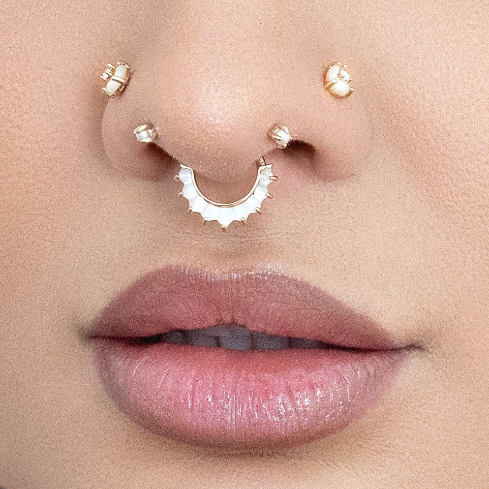 High Tide Mother of Pearl – 14K Gold Clicker Ring - piercing - zone.com