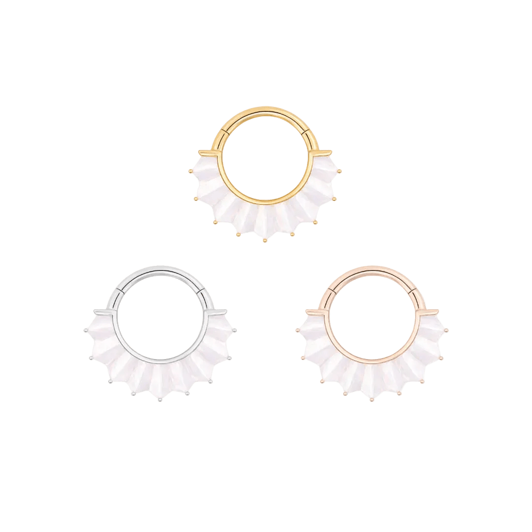 High Tide Mother of Pearl – 14K Gold Clicker Ring - piercing - zone.com