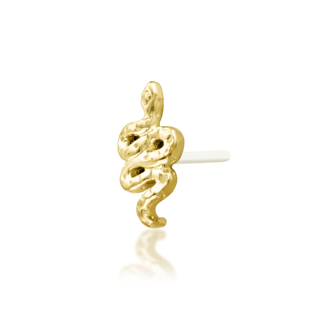 Hiss (Hammered) – Textured Snake – 14K Gold Threadless End - piercing - zone.com