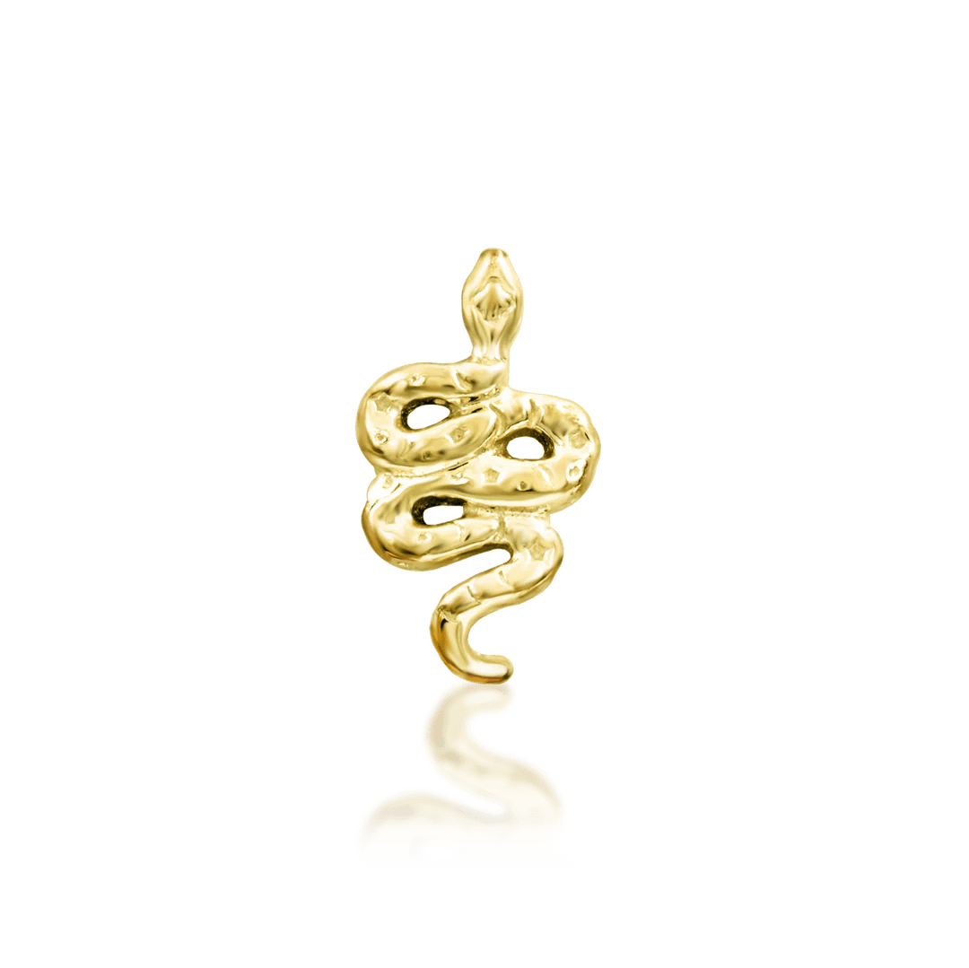 Hiss (Hammered) – Textured Snake – 14K Gold Threadless End - piercing - zone.com