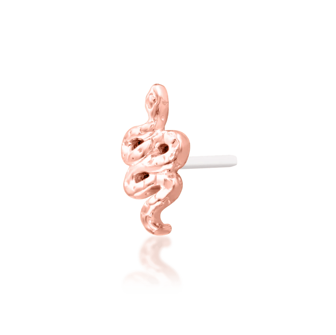 Hiss (Hammered) – Textured Snake – 14K Gold Threadless End - piercing - zone.com