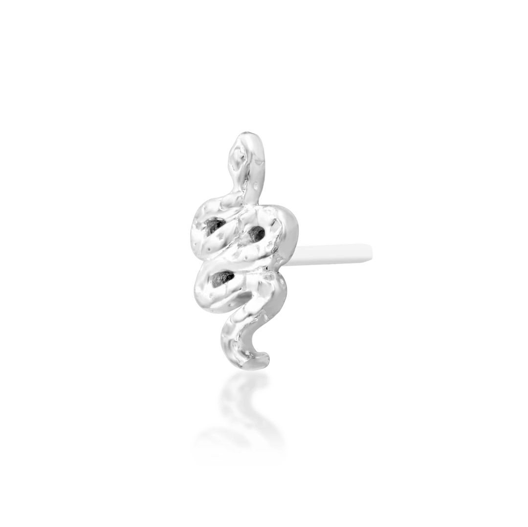 Hiss (Hammered) – Textured Snake – 14K Gold Threadless End - piercing - zone.com