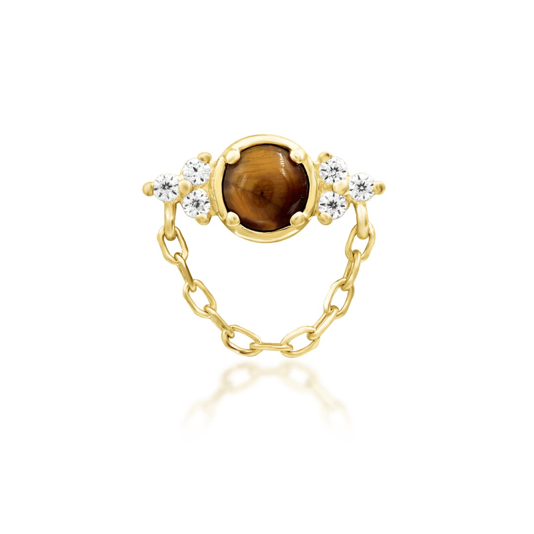 Hobbs – Tiger Eye & CZ Iconic Cluster – 14K Gold Threadless End - piercing - zone.com