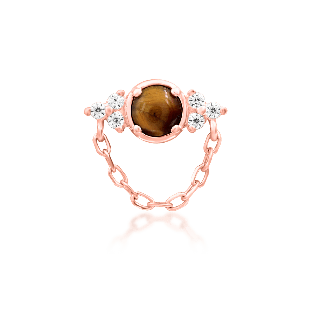 Hobbs – Tiger Eye & CZ Iconic Cluster – 14K Gold Threadless End - piercing - zone.com