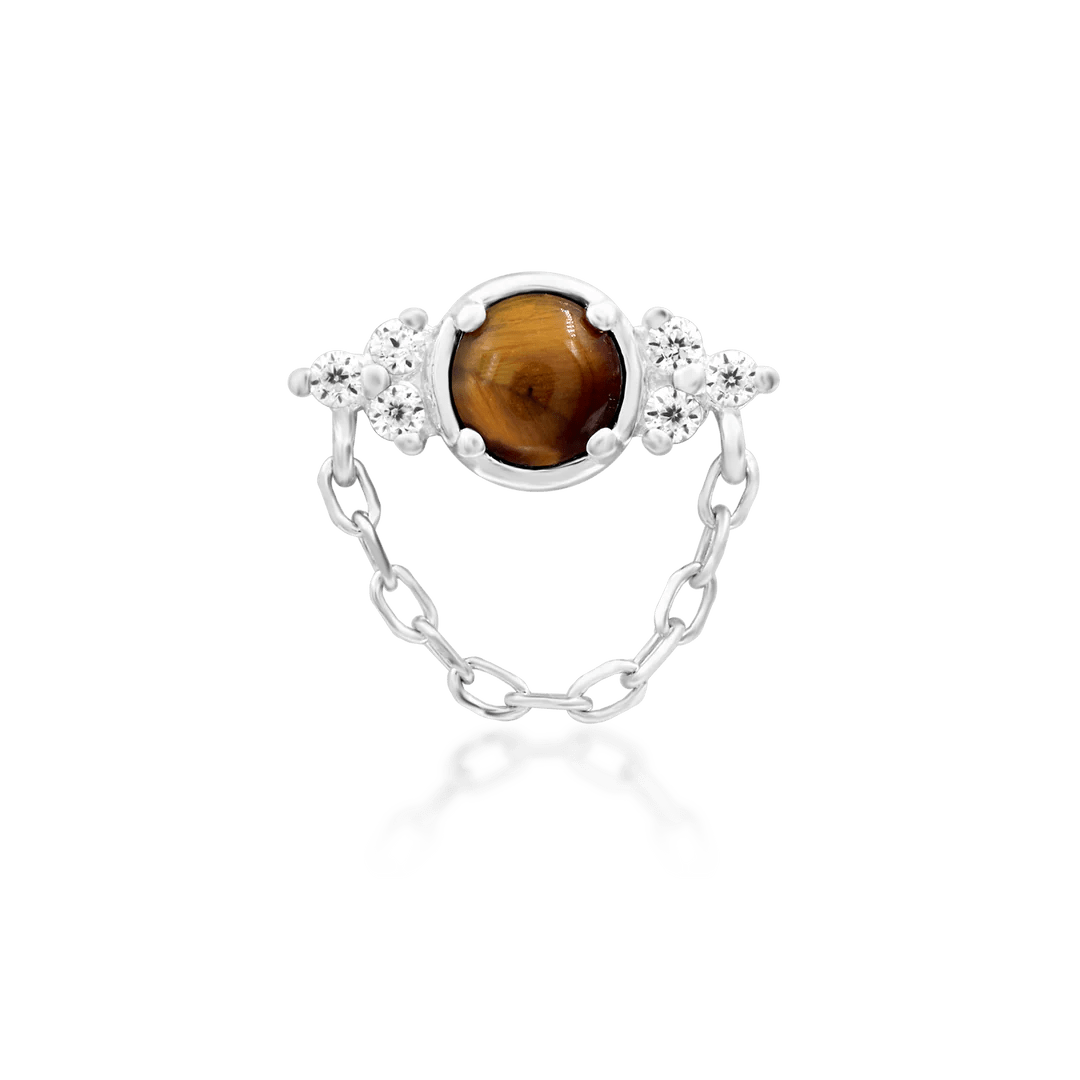 Hobbs – Tiger Eye & CZ Iconic Cluster – 14K Gold Threadless End - piercing - zone.com