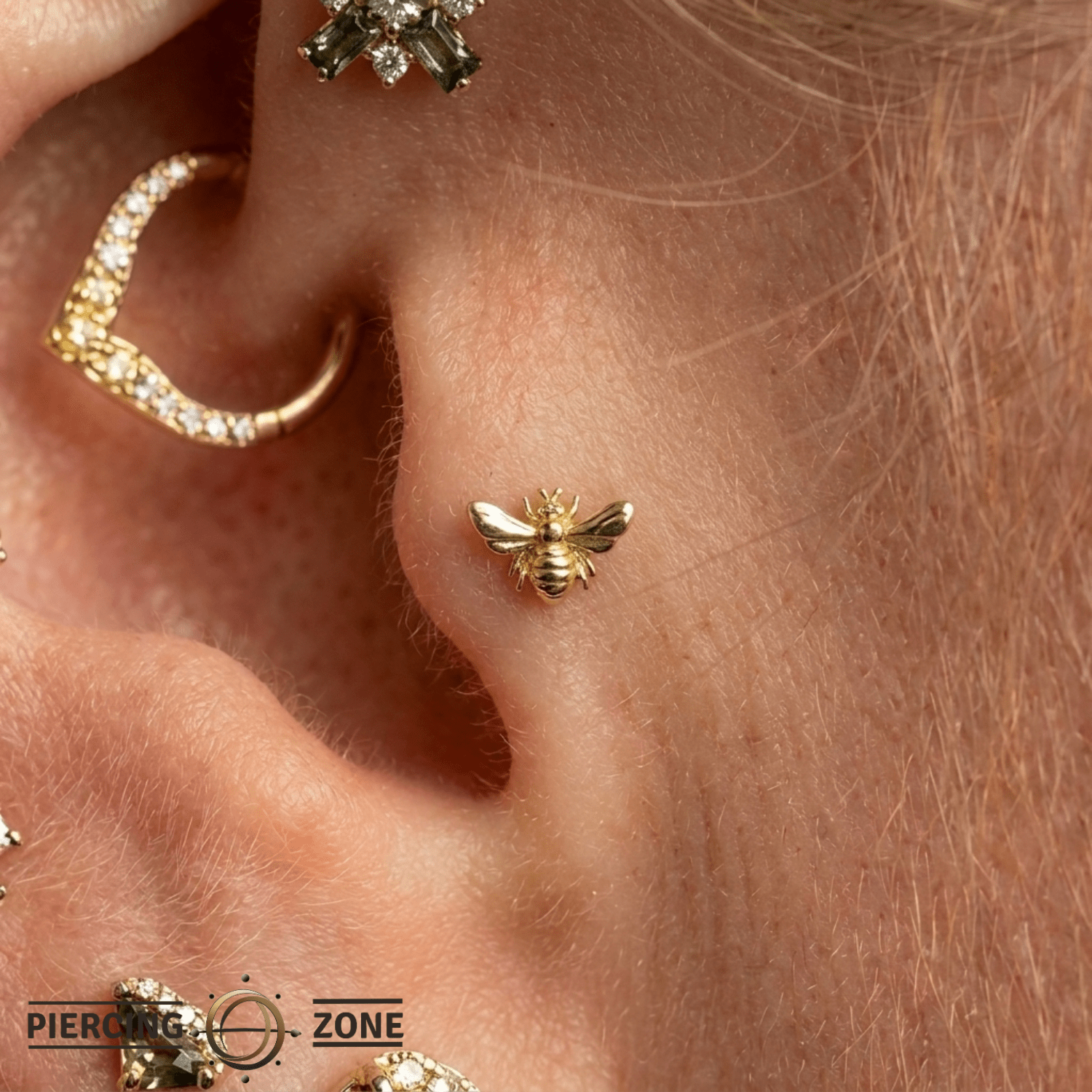 Honey Bee End - 18K Gold Threadless/Threaded End - piercing - zone.com