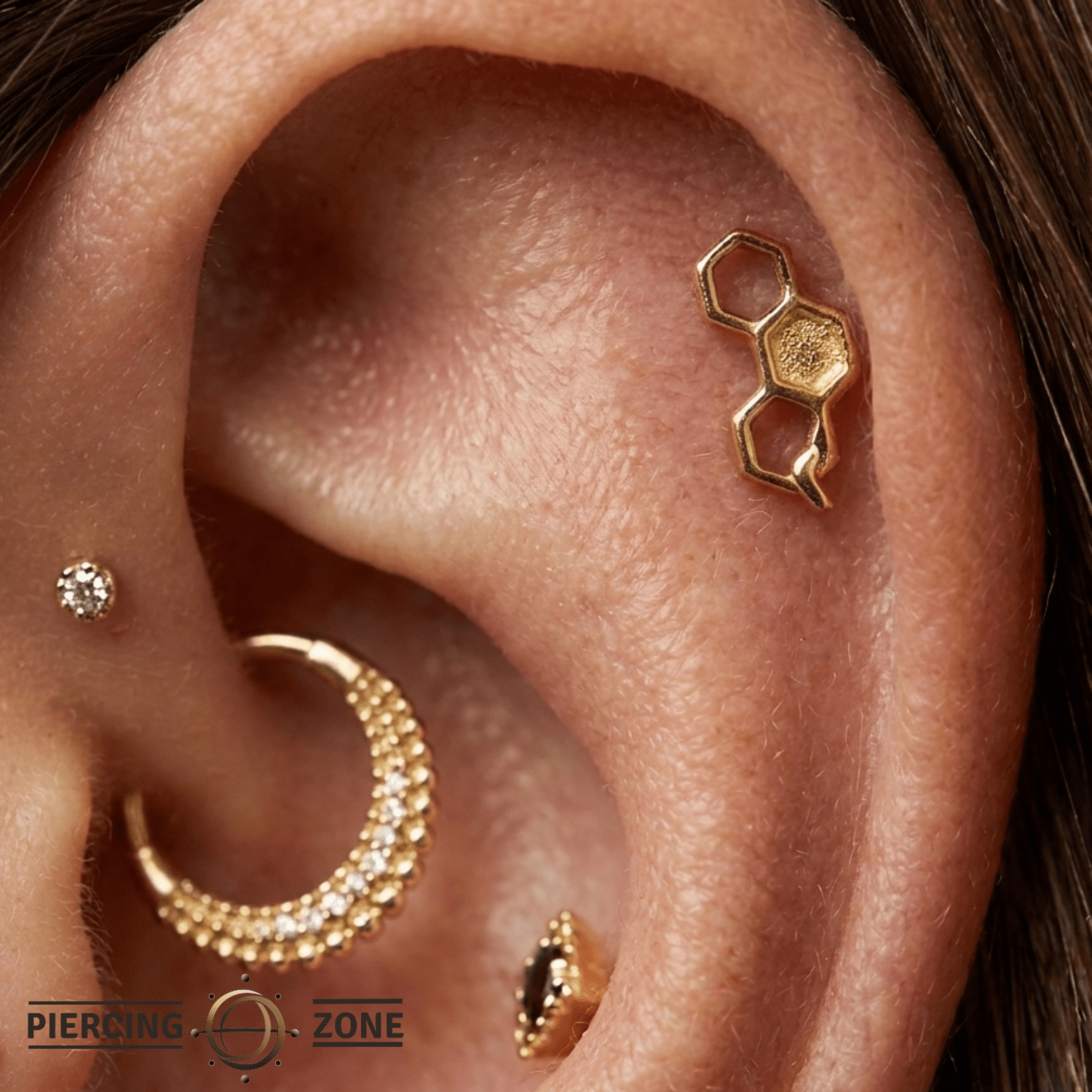 Honeycomb End - 18K Gold Threadless End - piercing - zone.com