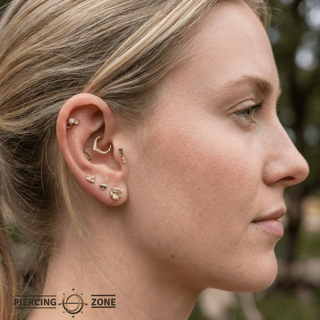 Honeycomb With Gem – 14K Gold Threadless/Threaded End - piercing - zone.com
