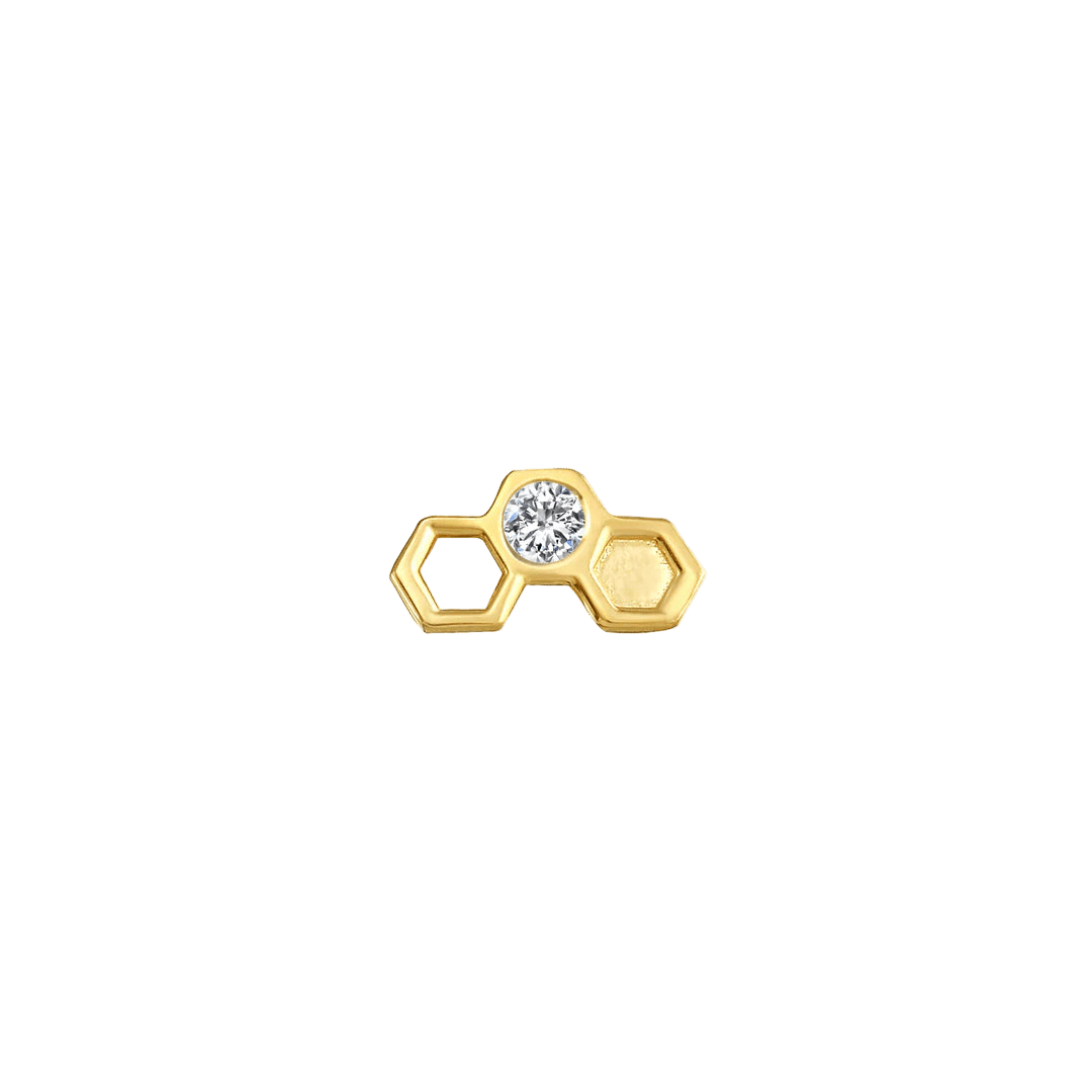 Honeycomb With Gem – 14K/18K Gold Threadless End - piercing - zone.com