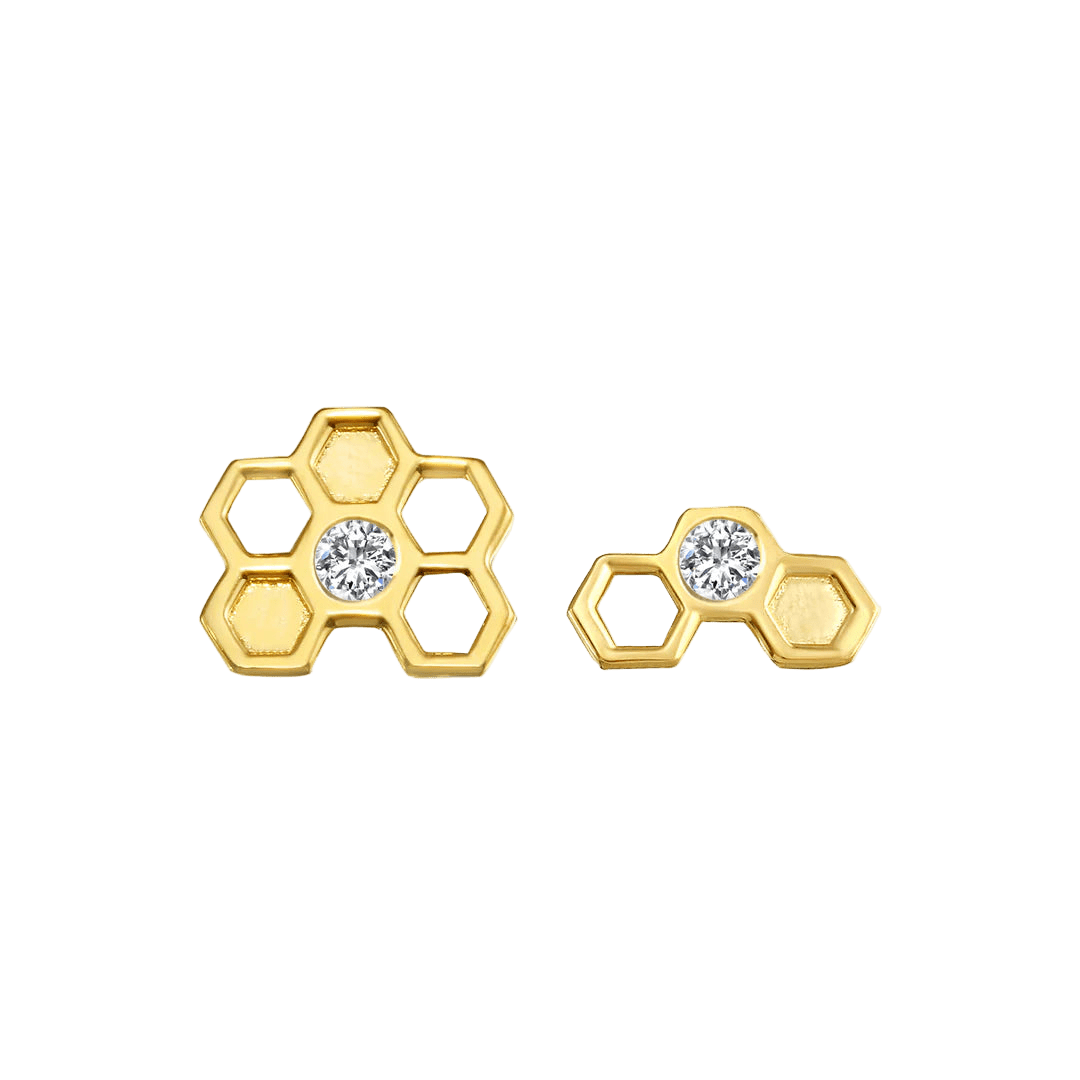 Honeycomb With Gem – 14K/18K Gold Threadless End - piercing - zone.com