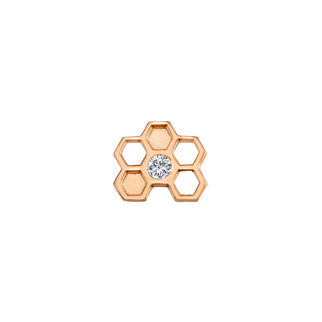 Honeycomb With Gem – 14K/18K Gold Threadless End - piercing - zone.com
