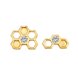 Honeycomb With Gem – 14K Gold Threadless/Threaded End