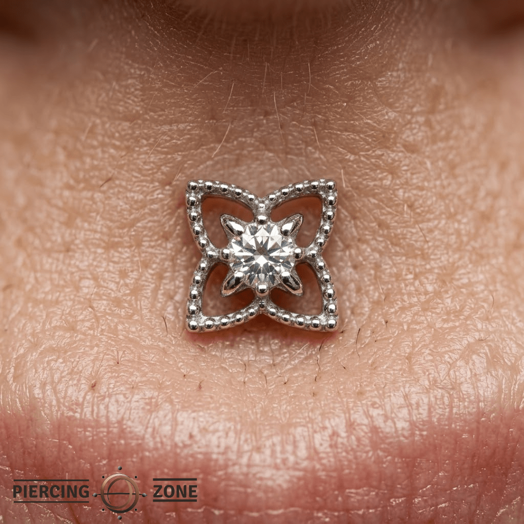 Honor – 14K Gold Swarovski CZ Vintage Leaf Threadless End - piercing - zone.com