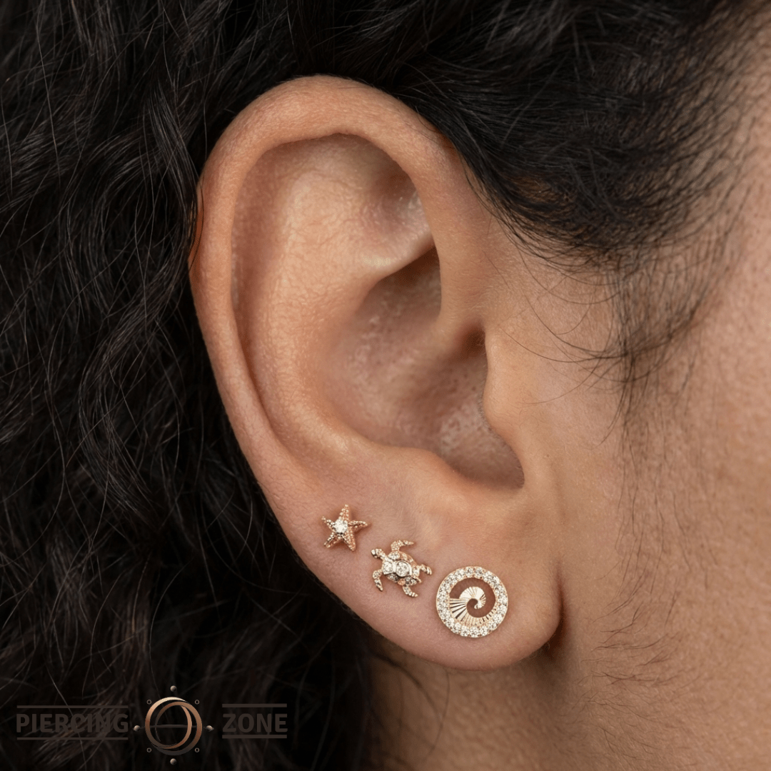 Honu – 14K Gold White Sapphire Threadless End - piercing - zone.com