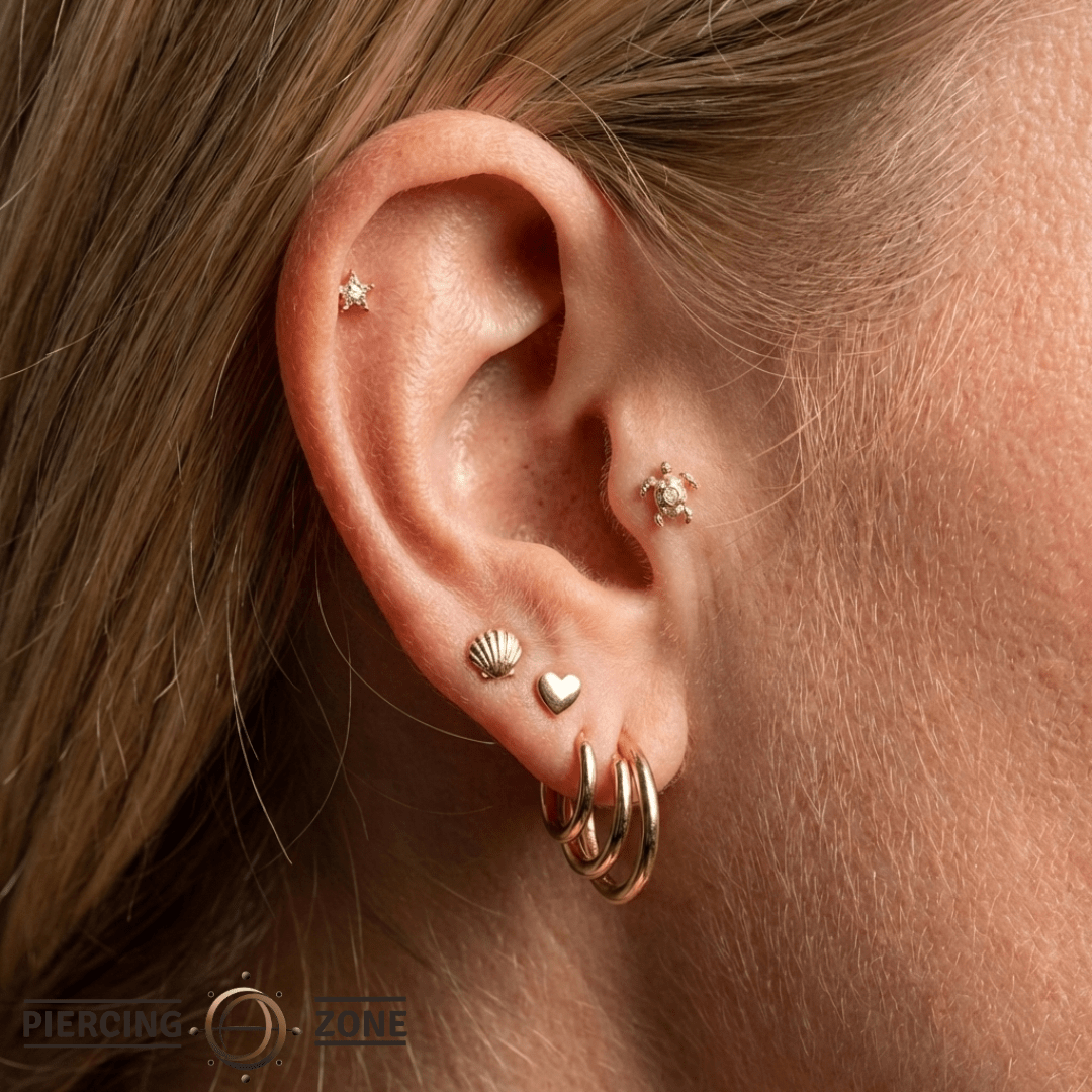 Honu – 14K Gold White Sapphire Threadless End - piercing - zone.com