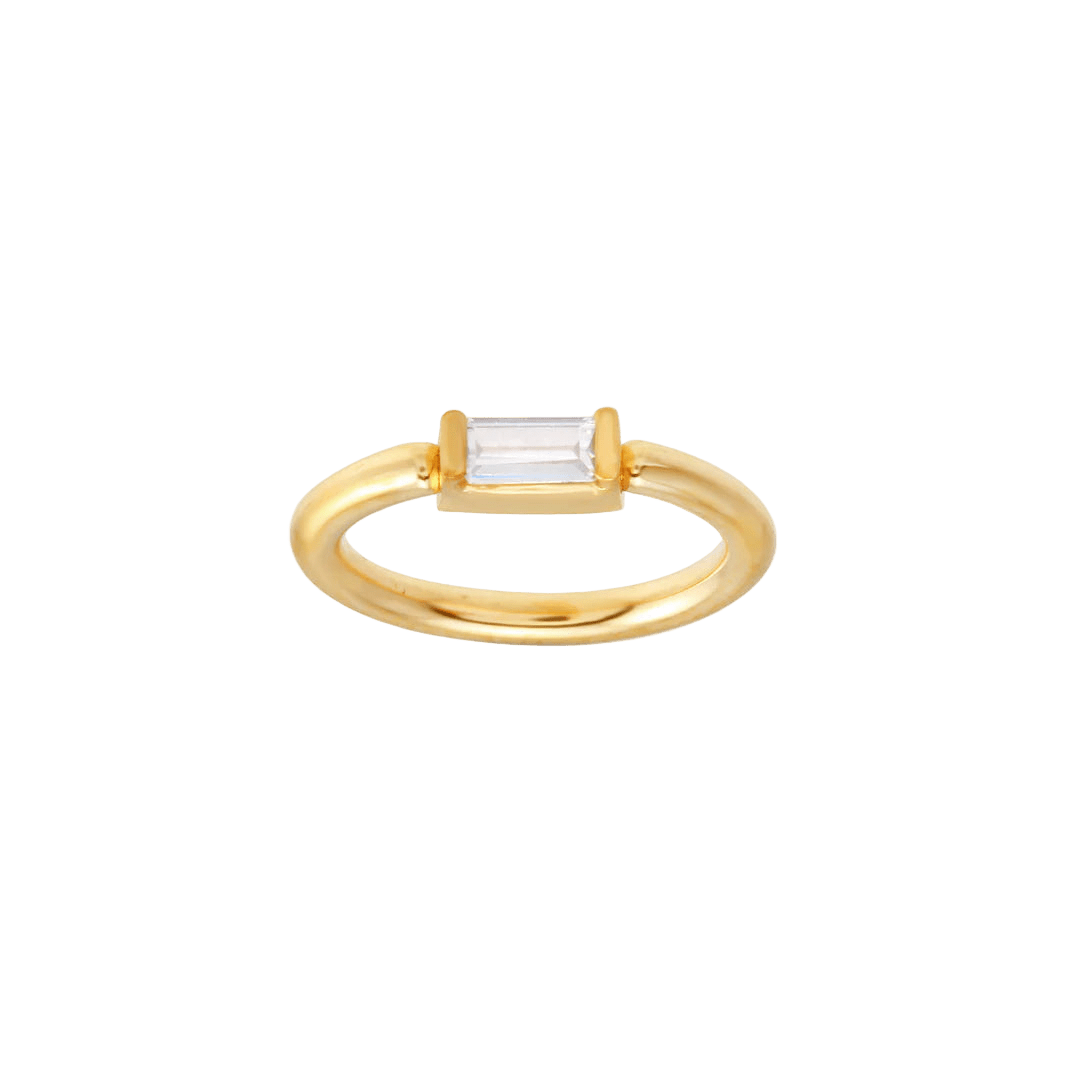 Horizontal Baguette Seamless Ring – 14K Gold Cup & Divot Design - piercing - zone.com