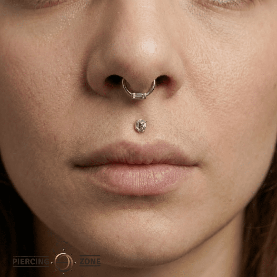 Horizontal Baguette Seamless Ring – 14K Gold Cup & Divot Design - piercing - zone.com