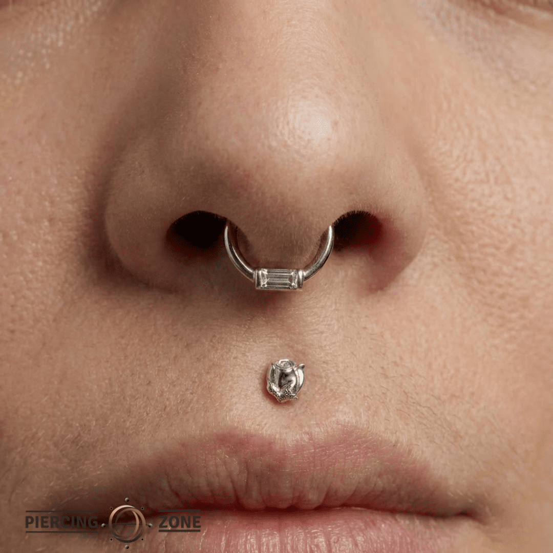 Horizontal Baguette Seamless Ring – 14K Gold Cup & Divot Design - piercing - zone.com