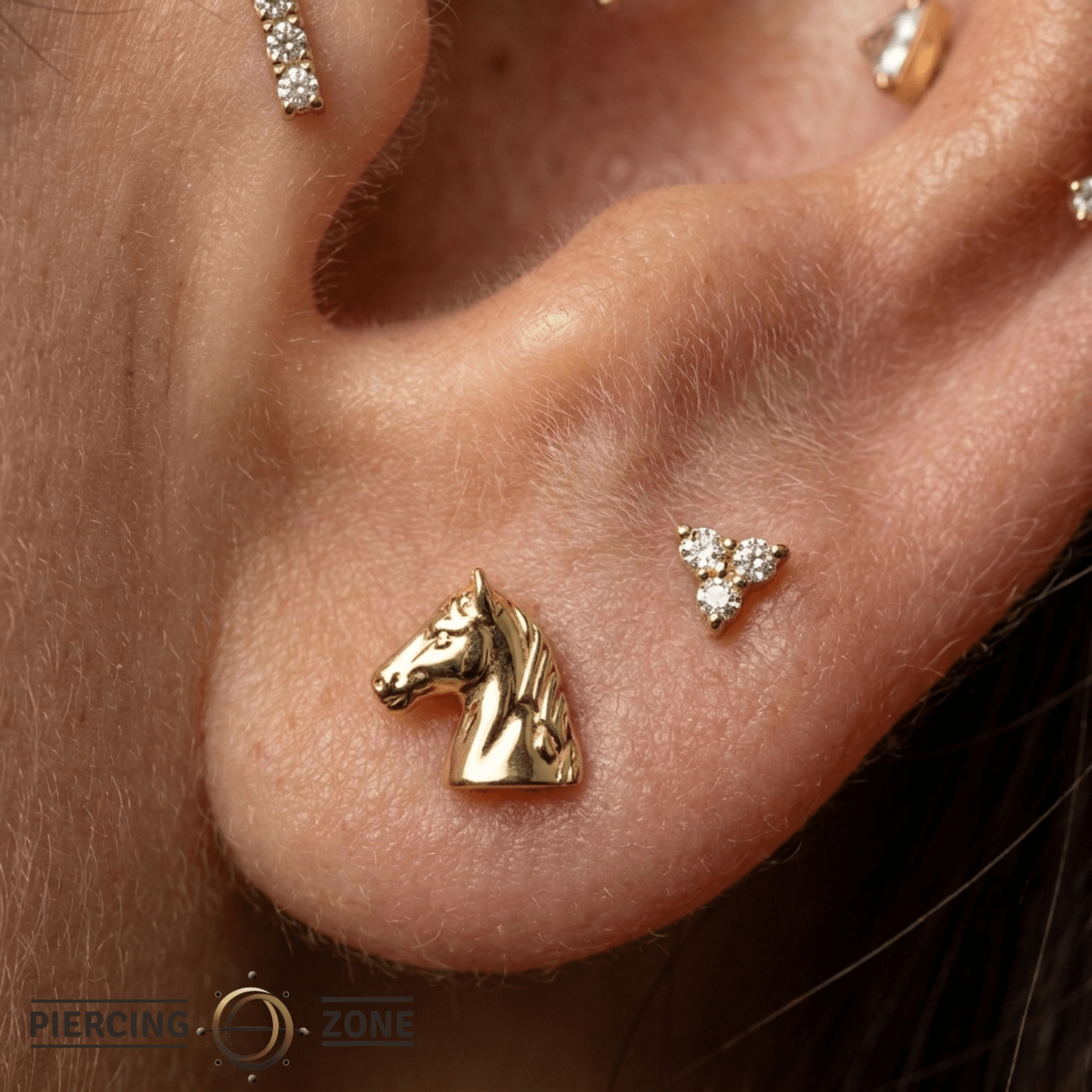 Horse Head - 14K Gold Threadless/Threaded End - piercing - zone.com