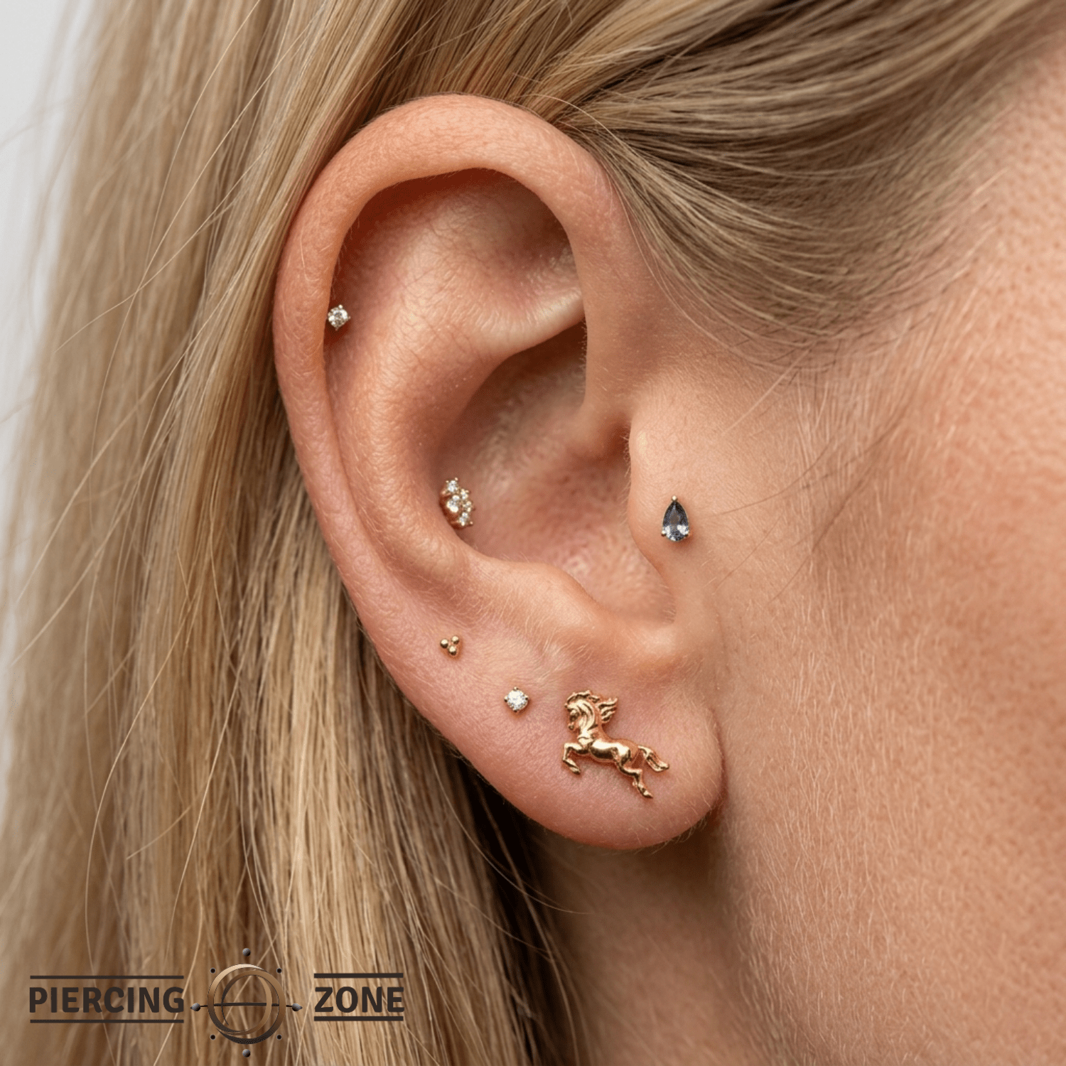 Horse Silhouette – 14K Gold Equestrian Threadless End - piercing - zone.com