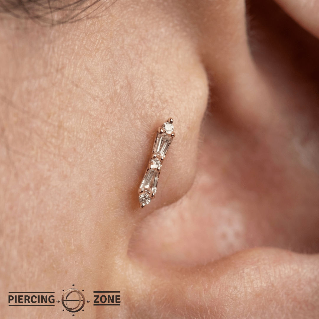 Idolized – 14K Gold Swarovski CZ Baguette & Round Threadless End - piercing - zone.com
