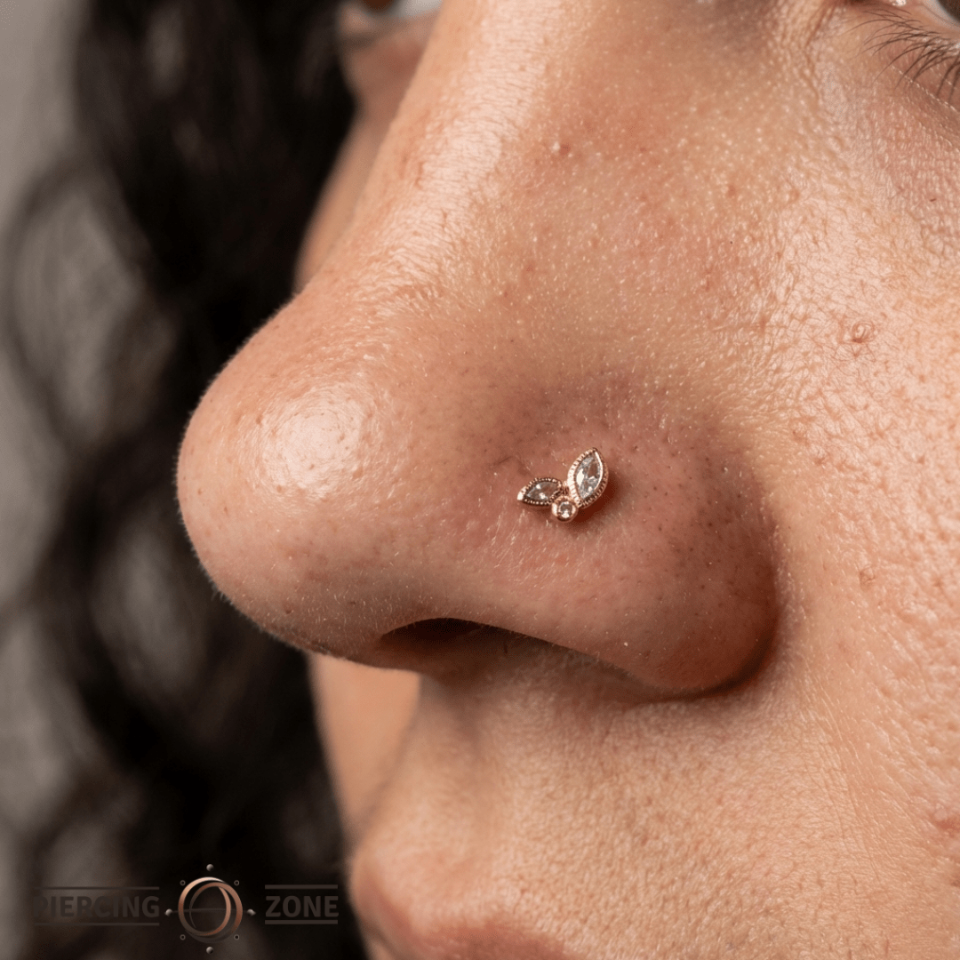 Impulse – 14K Gold Swarovski CZ Leaf & Circle Threadless End - piercing - zone.com
