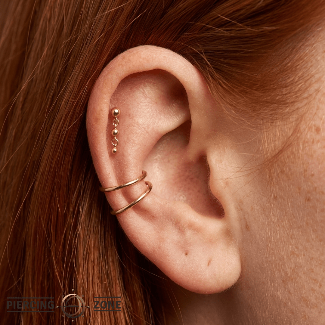 Inanna – 14K Gold Beaded Drop Threadless End - piercing - zone.com