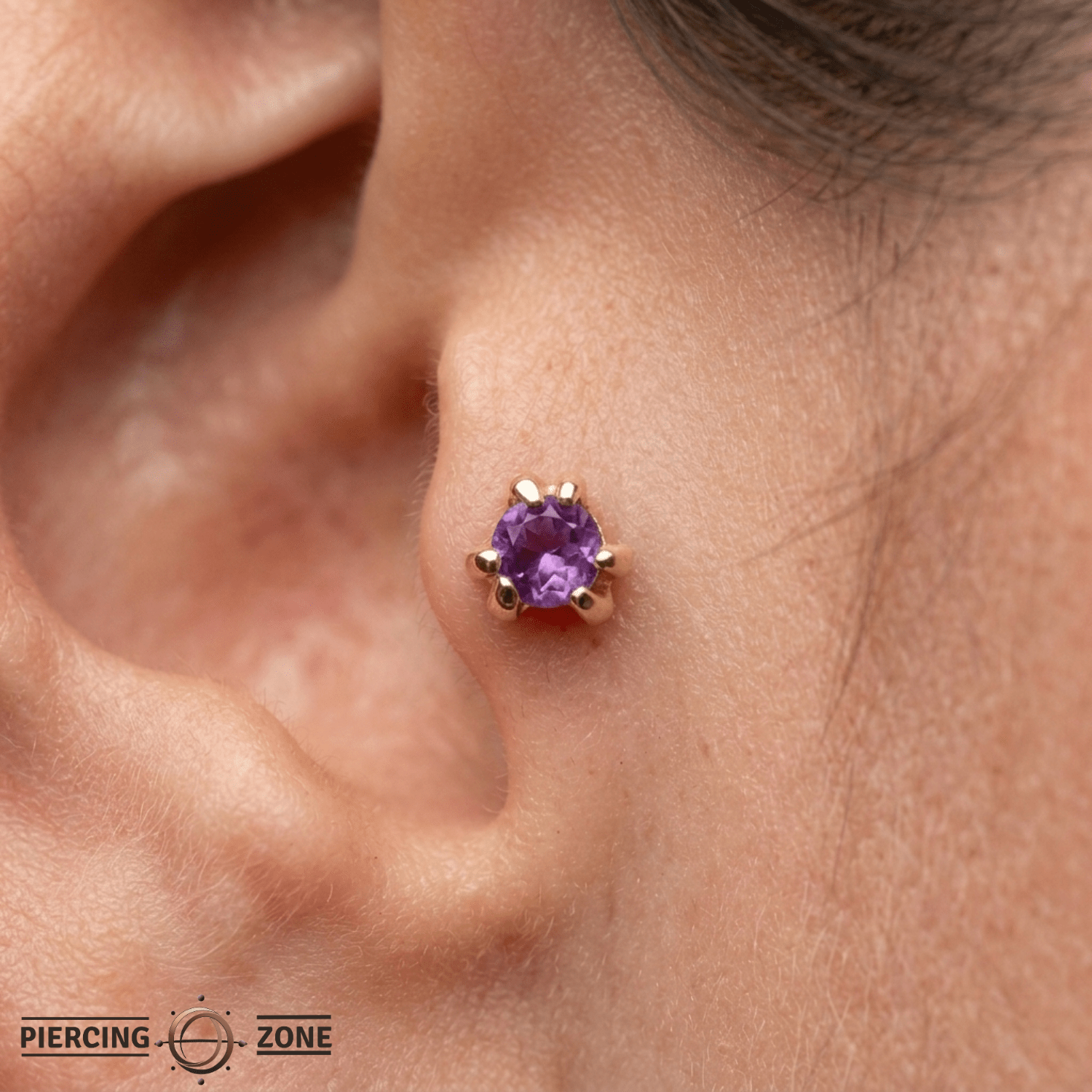 Iris – Triangle - Set Birthstone – 14K Gold Threadless End - piercing - zone.com