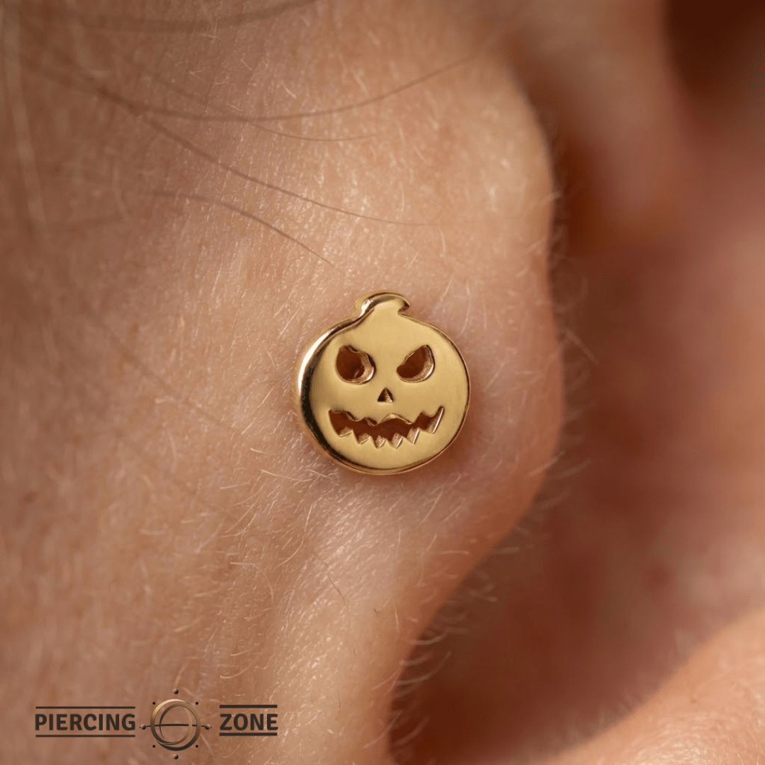 Jack O’Lantern – 14K Gold Threadless/Threaded End - piercing - zone.com