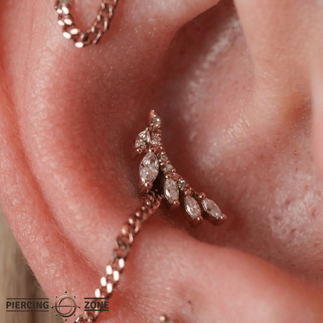 Jardin – Marquise & Round CZ – 14K Gold Threadless End - piercing - zone.com