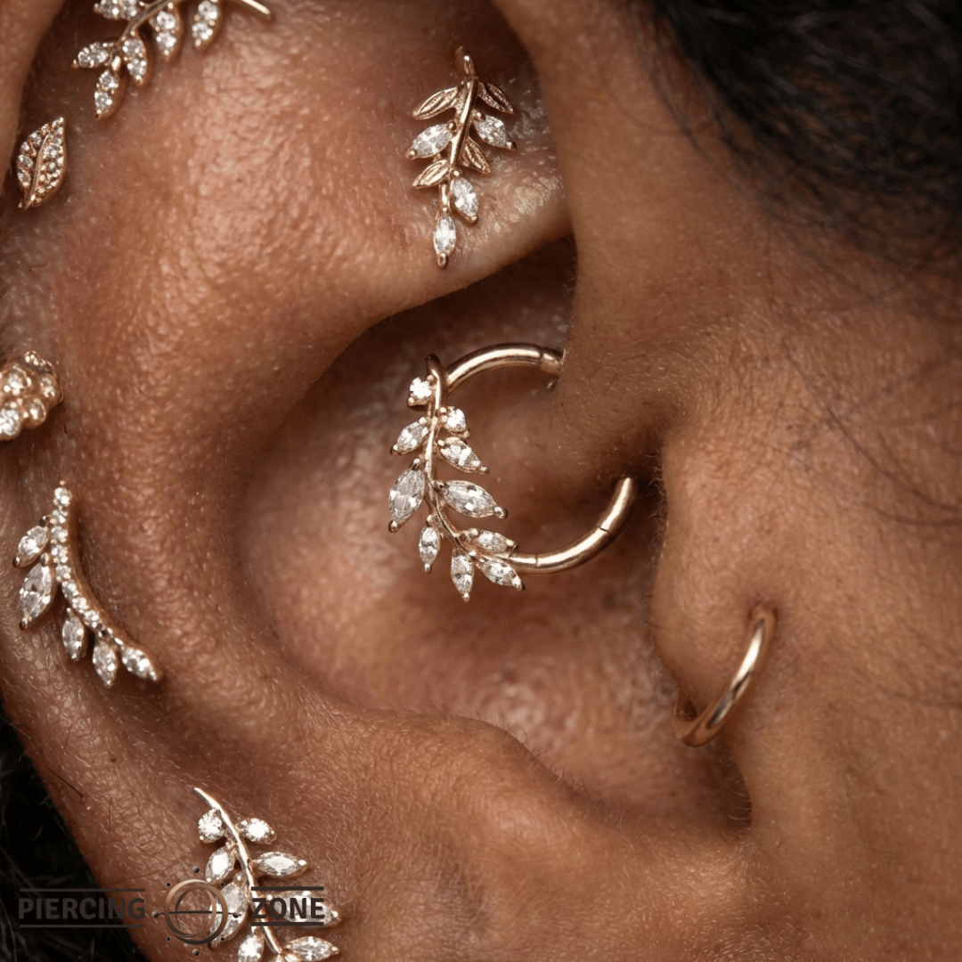 Jardin – Marquise & Round CZ – 14K Gold Threadless End - piercing - zone.com